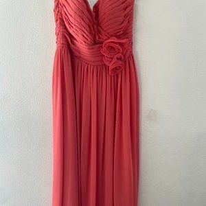 CORAL STRAPLESS BRIDESMAID DRESS